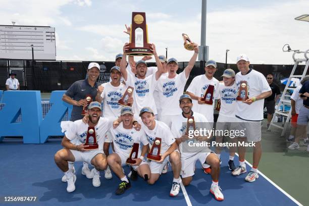 Virginia poses with their trophies after they win the Division I Men's Tennis Championships held at the USTA National Campus on May 21, 2023 in...