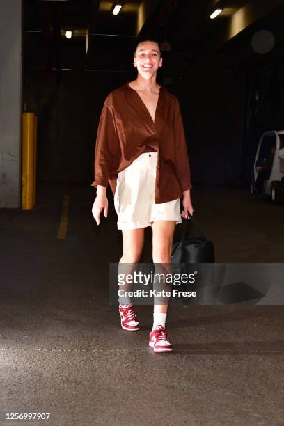 Alanna Smith of the Chicago Sky arrives to the arena prior to the game against the Phoenix Mercury on May 21, 2023 at Footprint Center in Phoenix,...