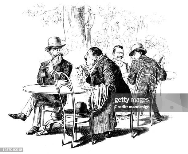 illustrations, cliparts, dessins animés et icônes de hommes dans le jardin de bière - homme qui fume