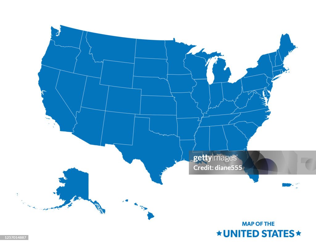 Mappa degli Stati Uniti d'America in blu