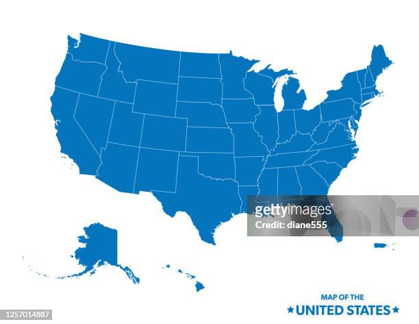 stockillustraties, clipart, cartoons en iconen met kaart van de verenigde staten in blauw - usa