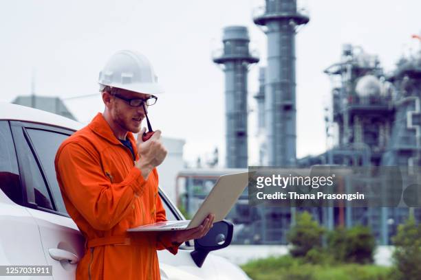engineers at industrial facility - district heating plant stock pictures, royalty-free photos & images