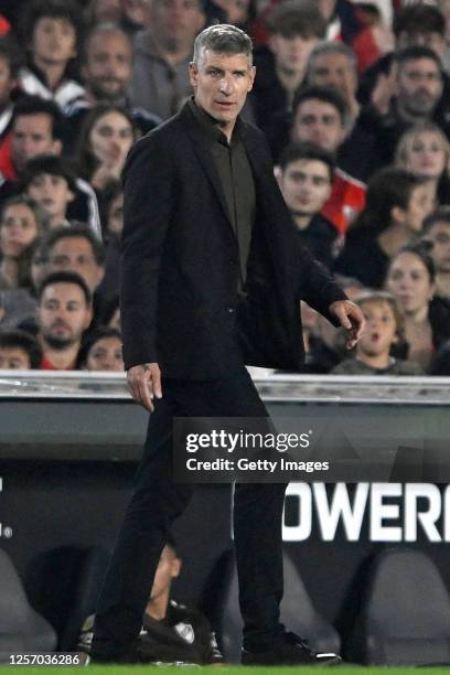 Martin Palermo coach of Platense looks on during a Liga Profesional 2023 match between River Plate and Platense at Estadio Más Monumental Antonio...