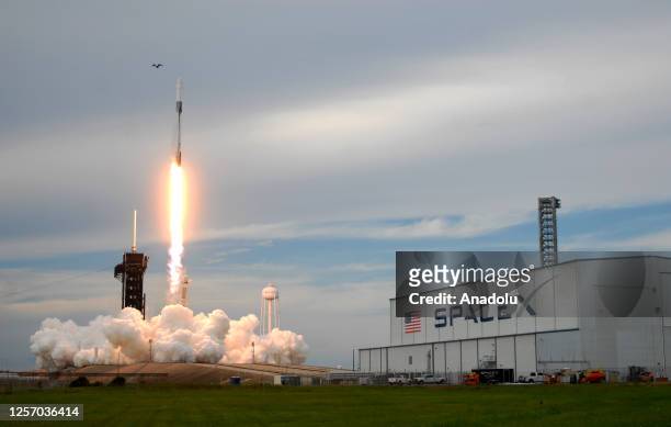 SpaceX Falcon 9 rocket with the Crew Dragon spacecraft lifts off from pad 39A at the Kennedy Space Center for the Axiom Space Mission 2 on May 21,...