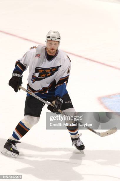 Sergei Gonchar of the Washington Capitals in position during a NHL hockey game against the Dallas Stars at MCI Center on March 12, 2002 in...