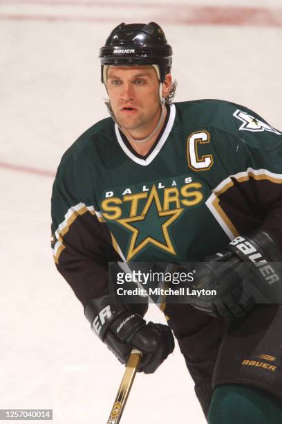 Derian Hatcher of the Dallas Stars looks on during a NHL hockey game against the Washington Capitals at MCI Center on March 12, 2002 in Washington,...