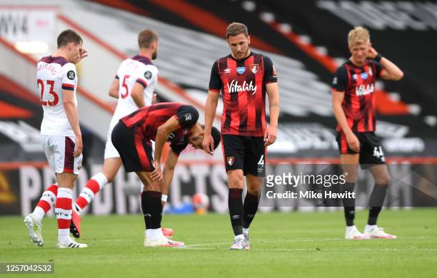 Dan Gosling of AFC Bournemouth reacts after the Premier League match between AFC Bournemouth and Southampton FC at Vitality Stadium on July 19, 2020...