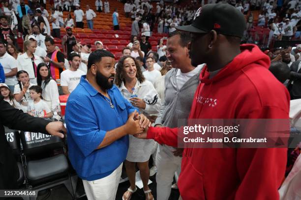 Khaled and Anthony Edwards of the Minnesota Timberwolves after Game Three of the Eastern Conference Finals between the Boston Celtics and Miami Heat...