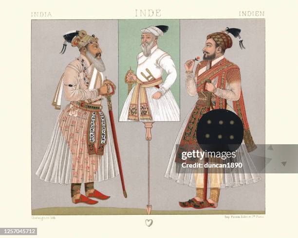 indische mode, militärkaste, rajputs, 19. jahrhundert - bundesstaat rajasthan stock-grafiken, -clipart, -cartoons und -symbole