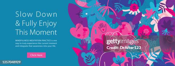 fully enjoy the moment web banner template - mindfulness illustration stock illustrations