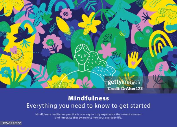 ilustraciones, imágenes clip art, dibujos animados e iconos de stock de plantilla de cubierta vibrante de mindfulness - breathing exercise