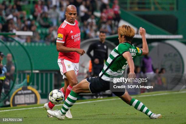 Joao Mario from SL Benfica and Hidemasa Morita from Sporting CP in action during the Portuguese Liga Bwin football match between Sporting CP and SL...