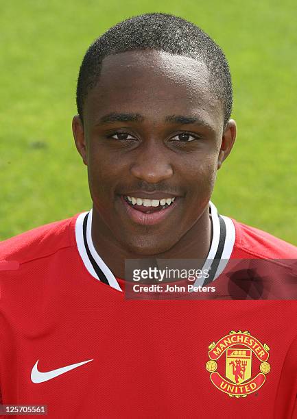 Charni Ekangamene of the Manchester United Under-18s squad poses at the annual club photocall at Carington Training Ground on September 7, 2011 in...