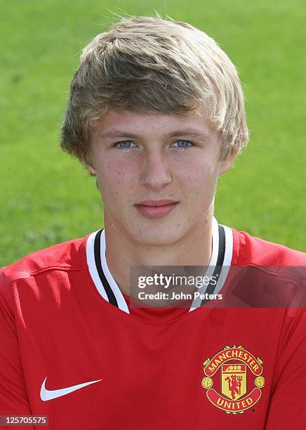 Jack Rudge of the Manchester United Under-18s squad poses at the annual club photocall at Carington Training Ground on September 7, 2011 in...