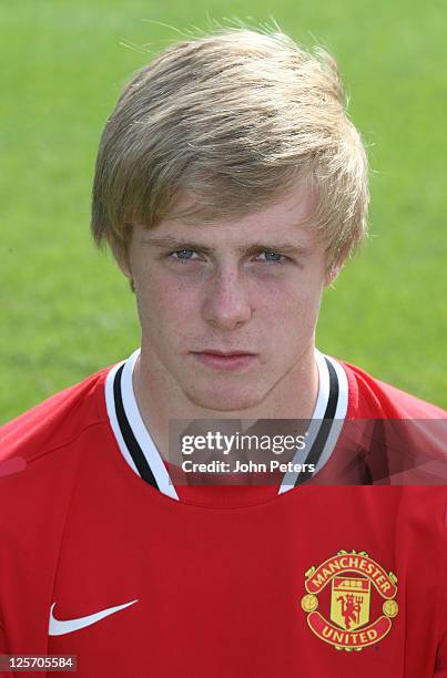 Sam Byrne of the Manchester United Under-18s squad poses at the annual club photocall at Carington Training Ground on September 7, 2011 in...