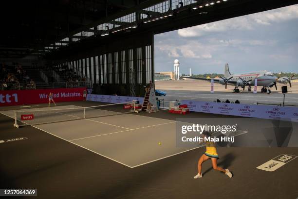 Anastasija Sevastova of Latvia returns the ball to Petra Kvitova of Czech Republic during a final of day 6 of the tennis tournament bett1ACES at...