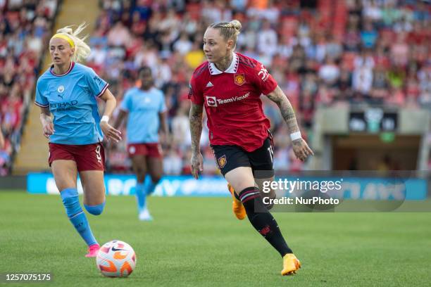 Leah Galton of Manchester United in action during the Barclays FA Women's Super League match between Manchester United and Manchester City at Leigh...