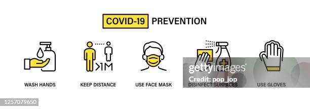 coronavirus covid-19 prevention - icon set. virus vector illustration - person cleaning surface stock illustrations