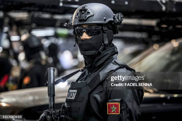 Member of the special forces of General Directorate of Territorial Surveillance of Morocco poses during the fourth edition of the General Directorate...