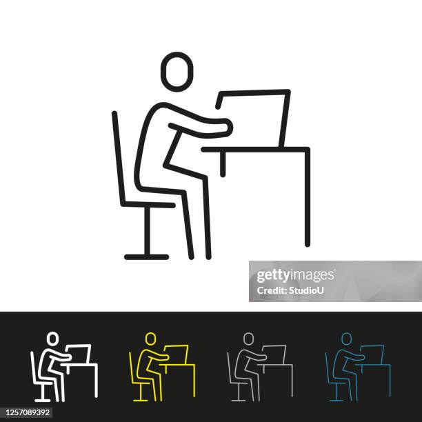 worktable editable stroke icon - laptop close up stock illustrations