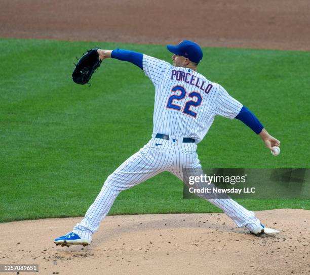 The New York Mets' starting pitcher Rick Porcello pitching in the top of the first inning against the New York Yankees in a pre-season exhibition...