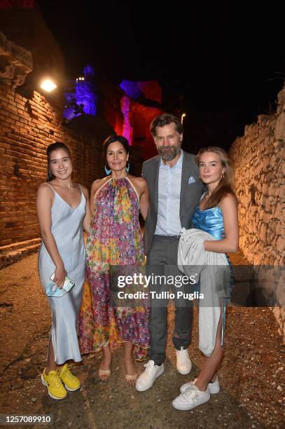 Philippa Waldau, Nukaaka Coster-Waldau, Nikolaj Coster-Waldau and Safina Waldau attend the red carpet of the closing night of the Taormina Film...