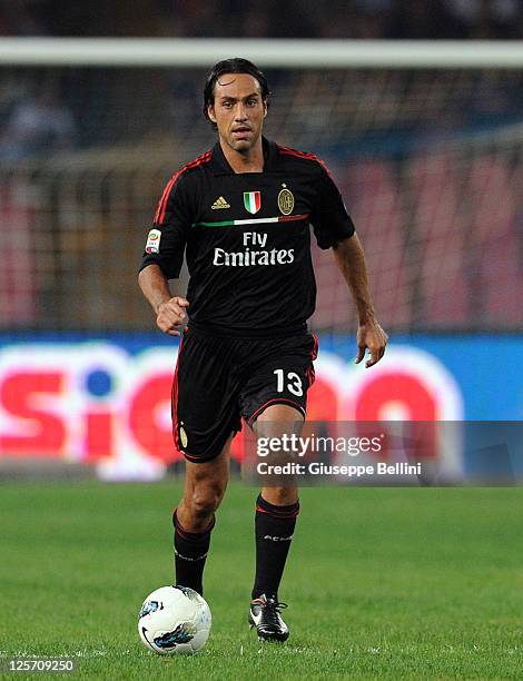 Alessandro Nesta of Milan in action during the Serie A match between SSC Napoli and AC Milan at Stadio San Paolo on September 18, 2011 in Naples,...