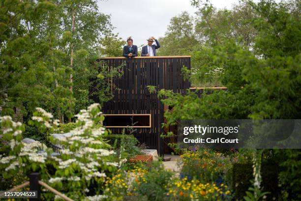 British horticulturist, Monty Don chats as he waits to film at the RSPCA garden at the Chelsea Flower Show on May 22, 2023 in London, England. The...