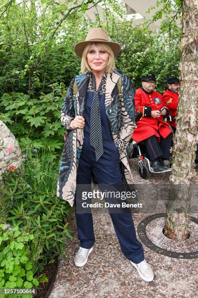 Joanna Lumley poses in Horatio's Garden designed by Charlotte Harris and Hugo Bugg at the RHS Chelsea Flower Show 2023 on May 22, 2023 in London,...