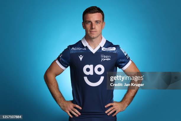 George Ford of Sale Sharks poses for a portrait during the club photocall for the 2022-2023 Gallagher Premiership Rugby season at Carrington Training...