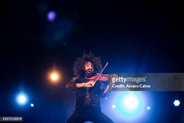 Ara Malikian performs on the stage of the Ainsa Castle moat dating from the 11th century on July 18, 2020 in Ainsa, Spain. 700 people attend the...