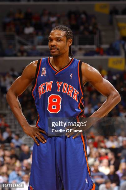 Latrell Sprewell of the New York Knicks plays against the Washington Wizards at the MCI Center on December 13, 2001 in Washington, DC. NOTE TO USER:...