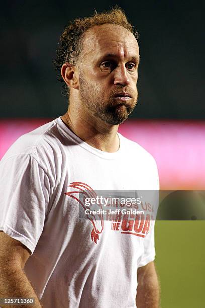 Simon Elliott of Chivas USA walks off the field after the defeat against D.C. United at The Home Depot Center on September 10, 2011 in Carson,...