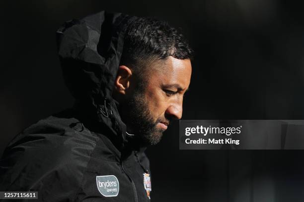 Benji Marshall looks on during a Wests Tigers NRL training session at St. Luke's Park North on July 20, 2020 in Sydney, Australia.