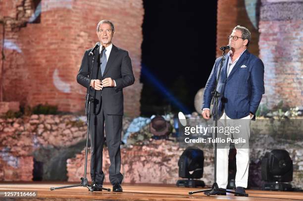 Gianfranco Micciche' President of Sicilian Parliament and Nello Musumeci President of Sicilyattend the closing night of the Taormina Film Festival on...