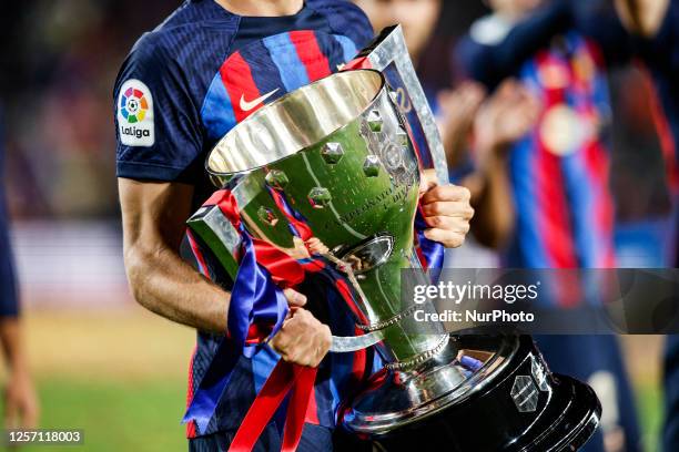 Barcelona celebrates the championship of La Liga 2022/2023 season after the match against Real Sociedad at Spotify Camp Nou in Barcelona, Spain, on...