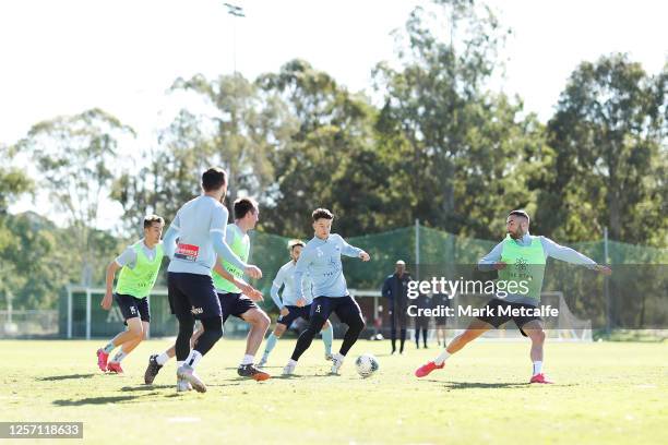 Alexander Baumjohann of Sydney FC trains during a Sydney FC A-League training session at Macquarie University Sports Fields on July 20, 2020 in...