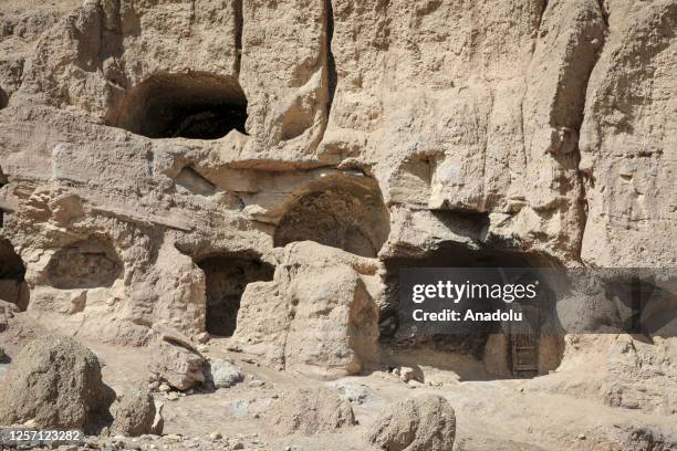 General view of the caves inhabited by Afghan families, while many people struggle with drought, hunger, disease and malnutrition in Bamyan Province,...