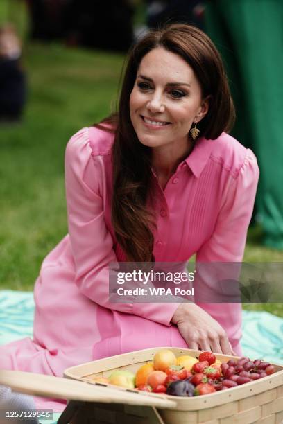 Catherine, Princess of Wales takes part in the first Children's Picnic at the RHS Chelsea Flower Show, at the Royal Hospital Chelsea on May 22, 2023...