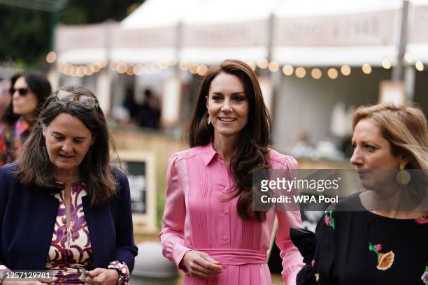 Catherine, Princess of Wales looks on after taking part in the first Children's Picnic at the RHS Chelsea Flower Show, at the Royal Hospital Chelsea...
