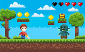 Pixel Game, Hero Fighting Zombie, Landscape Arcade