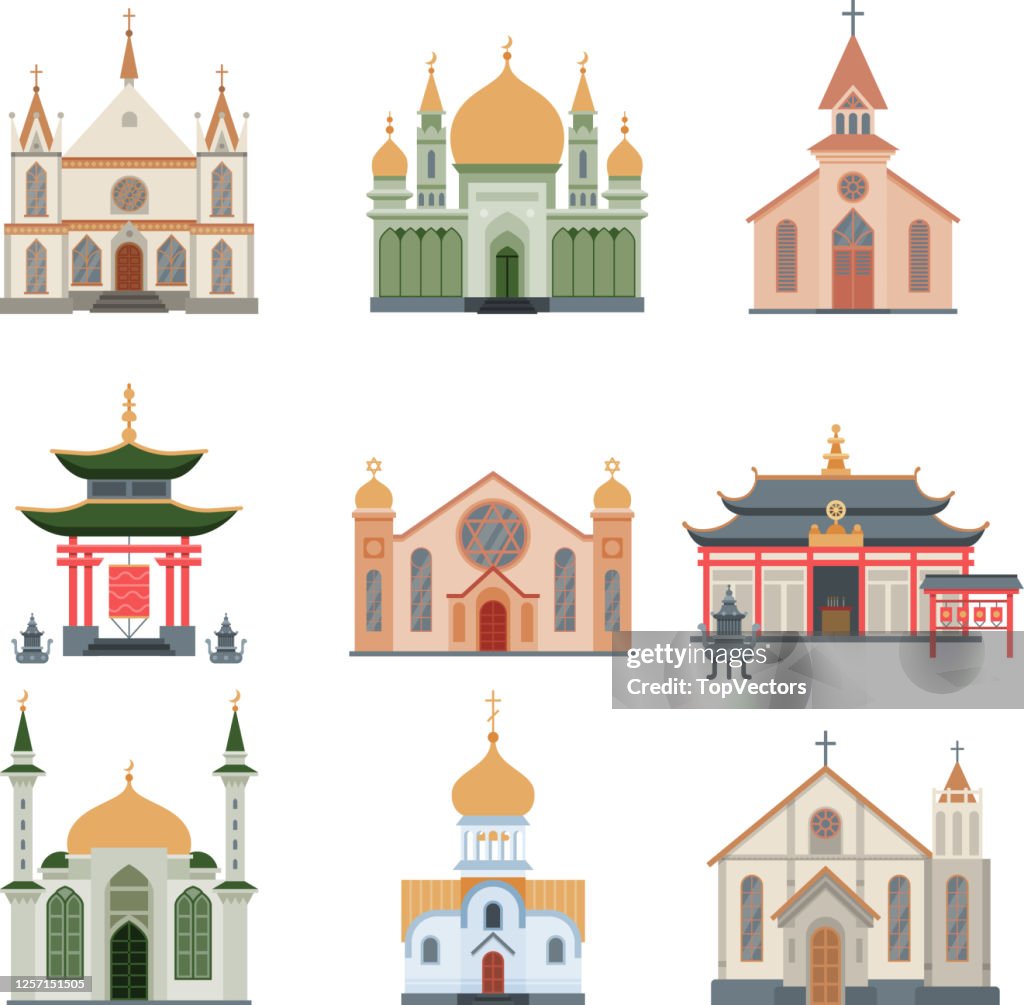 Define Temple Religious Buildings Collection Different Churches And Temples Facades ...