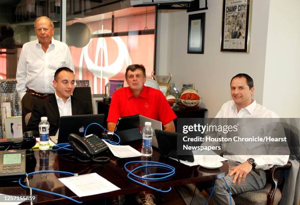 The Houston Rockets Owner Leslie Alexander left, Vice President of Player Personnel Gersson Rosas, Head Coach Kevin McHale and Director of Global...