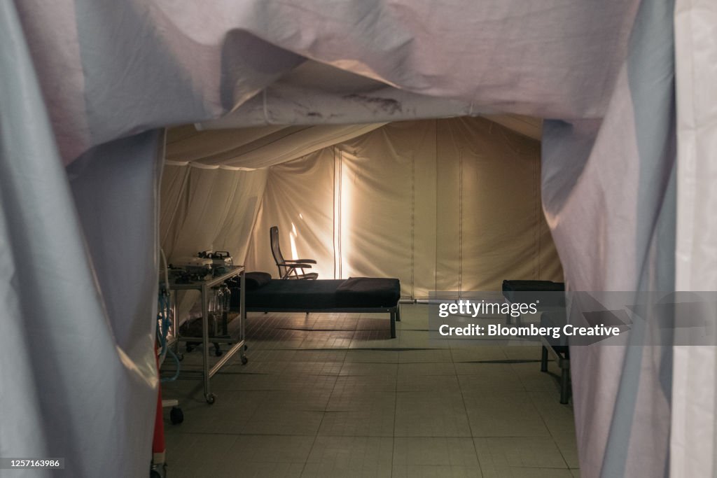 Beds In A Temporary Hospital Ward