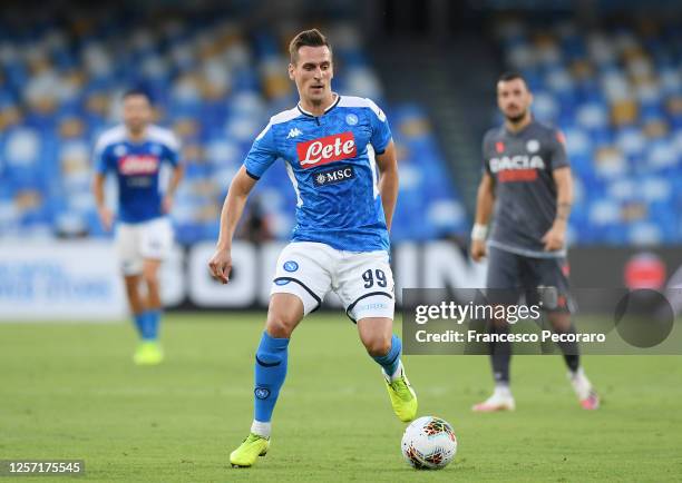 Arkadiusz Milik of SSC Napoli during the Serie A match between SSC Napoli and Udinese Calcio at Stadio San Paolo on July 19, 2020 in Naples, Italy.