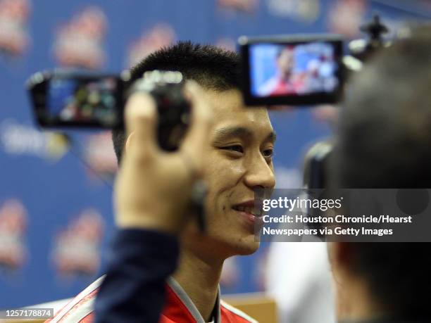 The Houston Rockets All-Star game nominee Jeremy Lin speaks with the media during the unveiling the official 2013 NBA All-Star Ballot presented by...