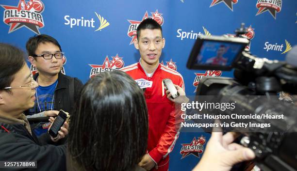 The Houston Rockets All-Star game nominee Jeremy Lin speaks with the media during the unveiling the official 2013 NBA All-Star Ballot presented by...