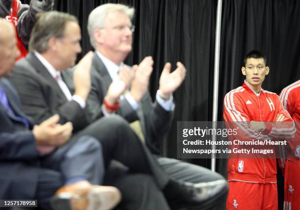 The Houston Rockets All-Star game nominee Jeremy Lin waits for his introduction during the unveiling the official 2013 NBA All-Star Ballot presented...