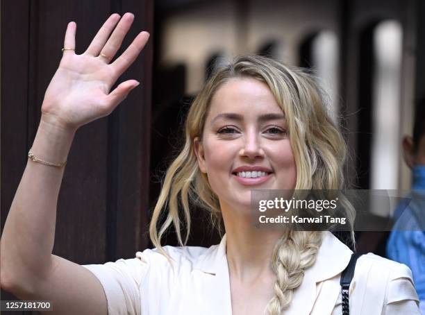 Amber Heard arrives at the Royal Courts of Justice, Strand on July 20, 2020 in London, England. The Hollywood Actor is suing News Group Newspapers...