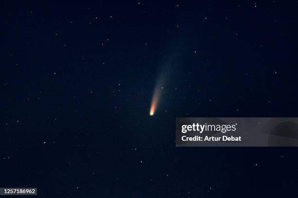 stargazing the c/2020 f3 neowise comet during night with stars. - meteor ストックフォトと画像